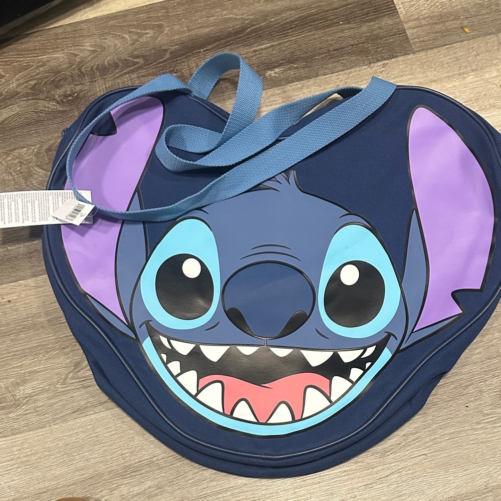 Disney Navy Blue Stitch Face Shoulder Bag with Purple Ear Accents